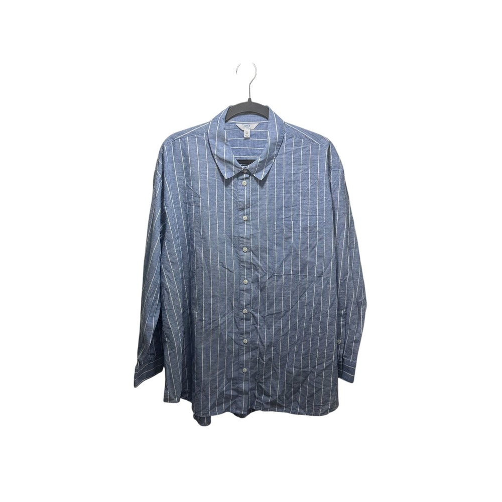 Business Career Preppy Blue White Striped Long Sleeve Button Down Shirt XXL